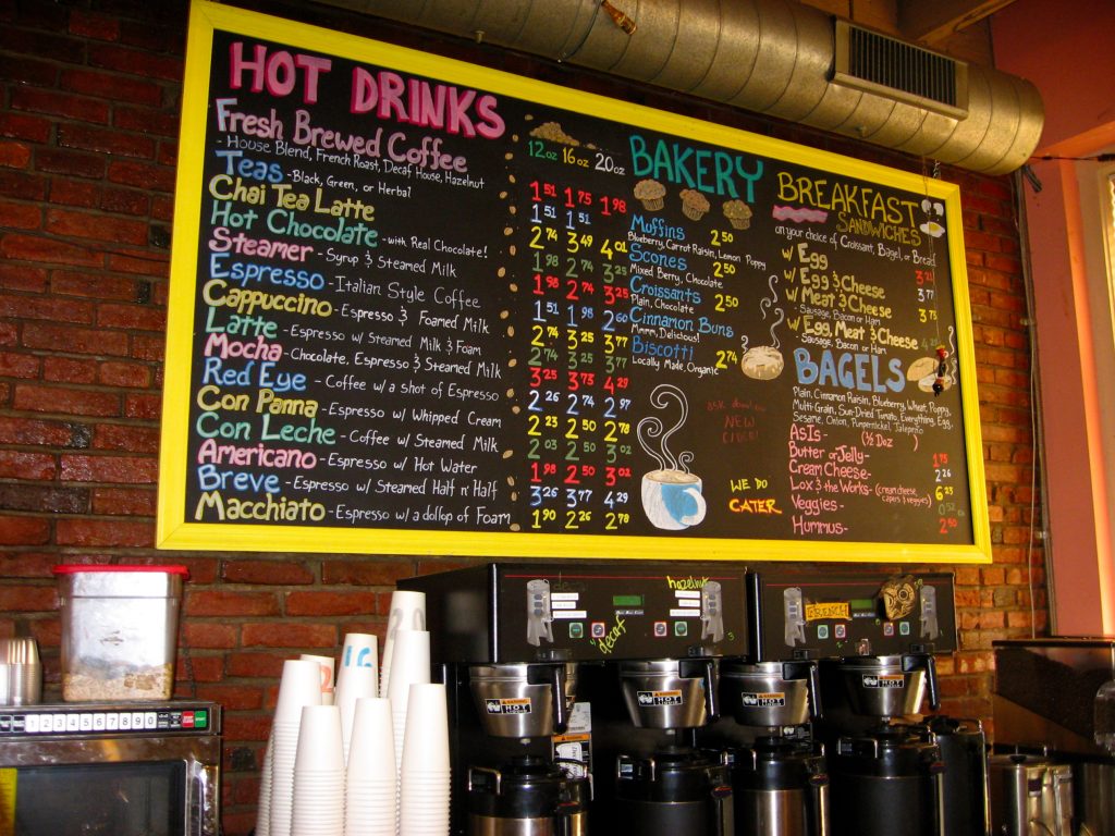 coffee shop menu